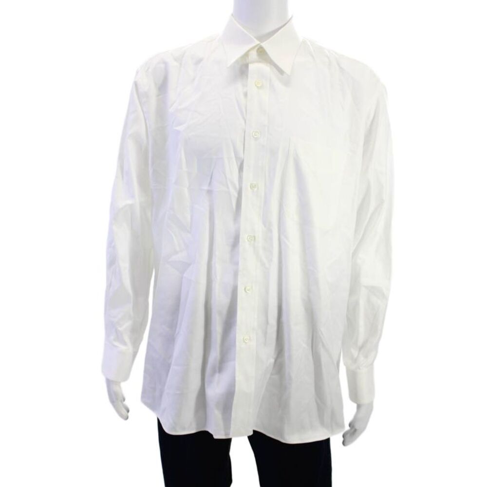 Ike Behar Mens Dress Shirt White Point Collar Long Sleeve 100% Cotton Size M